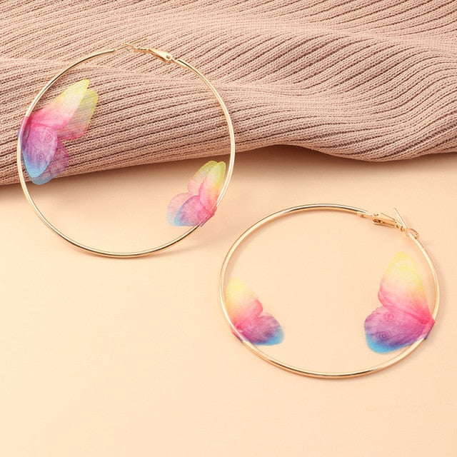 Beautiful Double Butterfly Earrings European Summer Girls Multicolor Big Round Circle Gold Hoop Earrings 11.11 Jewelry For Women daiiibabyyy
