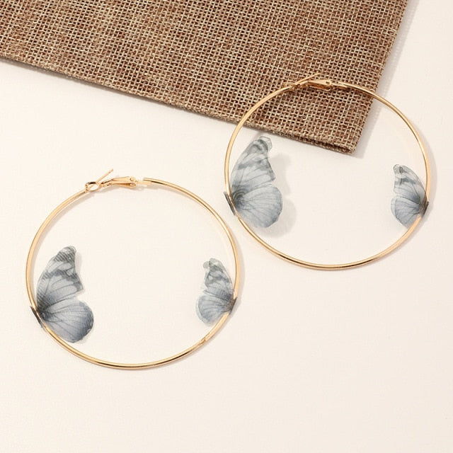 Beautiful Double Butterfly Earrings European Summer Girls Multicolor Big Round Circle Gold Hoop Earrings 11.11 Jewelry For Women daiiibabyyy