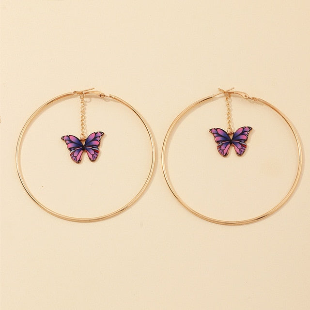 Beautiful Double Butterfly Earrings European Summer Girls Multicolor Big Round Circle Gold Hoop Earrings 11.11 Jewelry For Women daiiibabyyy