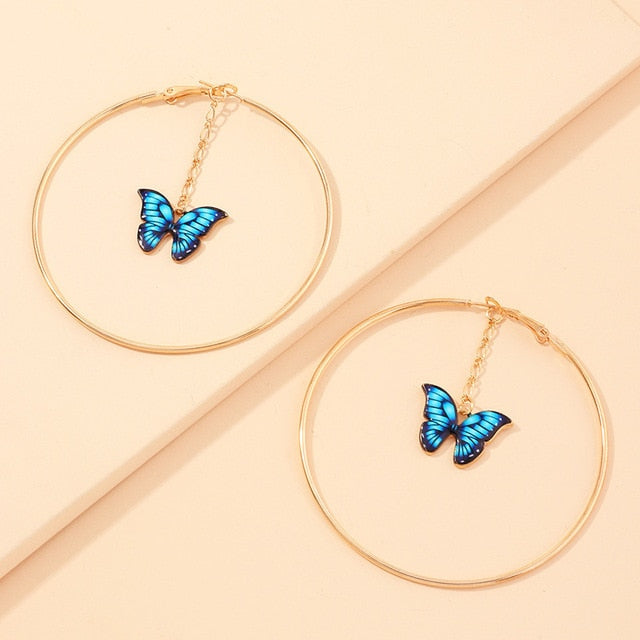 Beautiful Double Butterfly Earrings European Summer Girls Multicolor Big Round Circle Gold Hoop Earrings 11.11 Jewelry For Women daiiibabyyy
