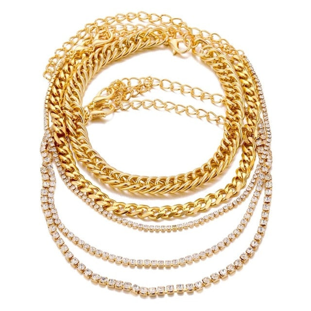 5 Pieces \ Set Fashion New Gold Silver Heart Pendant Anklet Girl Summer Beach Ankle Bracelet  Women Accessories Jewelry Gift daiiibabyyy