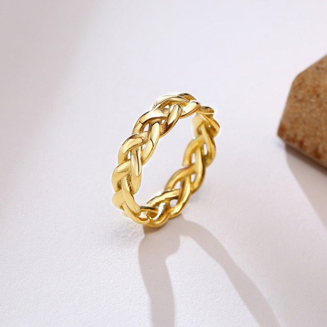 6mm Thick Chunky Chain Ring Cuban Curb Link Gold Filled Stainless Steel Stylish Ring for Women Girls daiiibabyyy