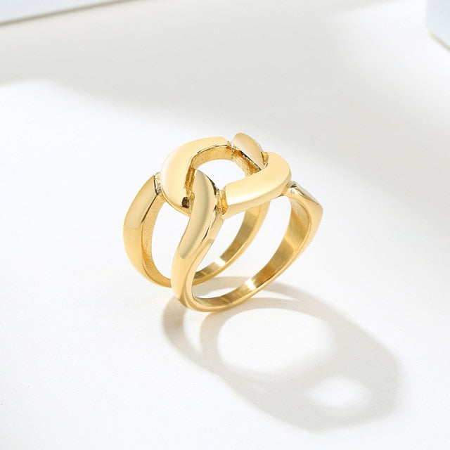 6mm Thick Chunky Chain Ring Cuban Curb Link Gold Filled Stainless Steel Stylish Ring for Women Girls daiiibabyyy