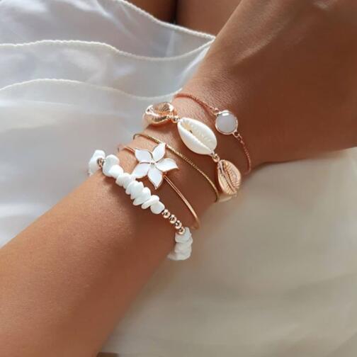 5pcs/lot Bohemian Mixed Golden Shell Starfish Bracelet Women Summer Beach Casual Jewelry Accessories Friendship Gift daiiibabyyy