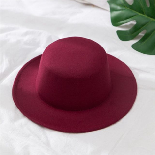 Autumn Winter Wool Boater Flat Top Hat For Women's Felt Wide Brim Fedora Hat Jazz Cap Classic Bowler Gambler Top Hat daiiibabyyy