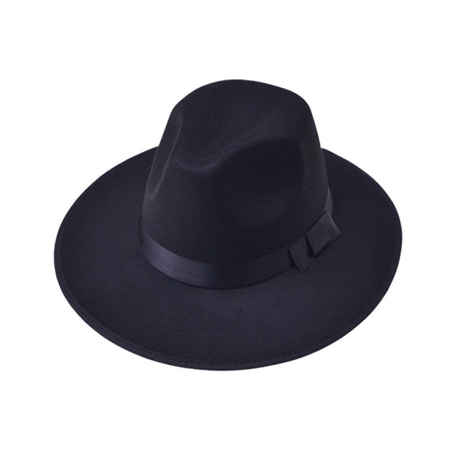Autumn Winter Wool Boater Flat Top Hat For Women's Felt Wide Brim Fedora Hat Jazz Cap Classic Bowler Gambler Top Hat daiiibabyyy