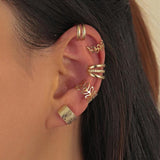 5pcs Fashion Gold Star Leaves Non-Piercing Ear Clip Earrings For Women Simple Fake Cartilage Ear Cuff Jewelry Clip Accessories daiiibabyyy
