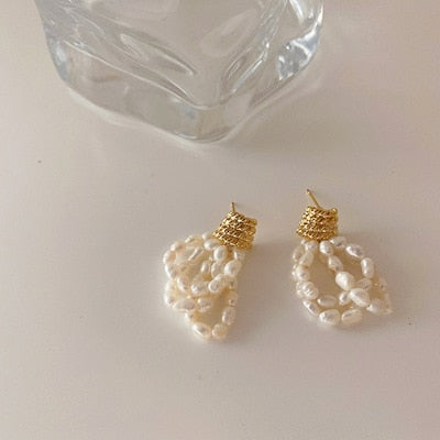 AOMU  Chic Imitation Pearl Geometric Fan Shaped Elegant Stud Earrings for Women Girls Jewelry Party Asseccoires daiiibabyyy
