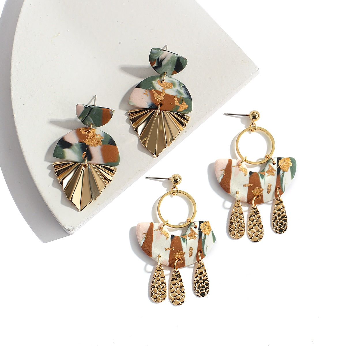 AENSOA 2021 New Korea Fashion Metal Ploymer Clay Long Dangle Drop Earrings for Women Unique Design Geometric Earrings Jewelry daiiibabyyy