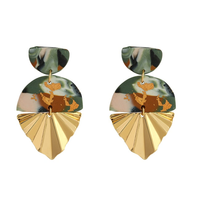 AENSOA 2021 New Korea Fashion Metal Ploymer Clay Long Dangle Drop Earrings for Women Unique Design Geometric Earrings Jewelry daiiibabyyy