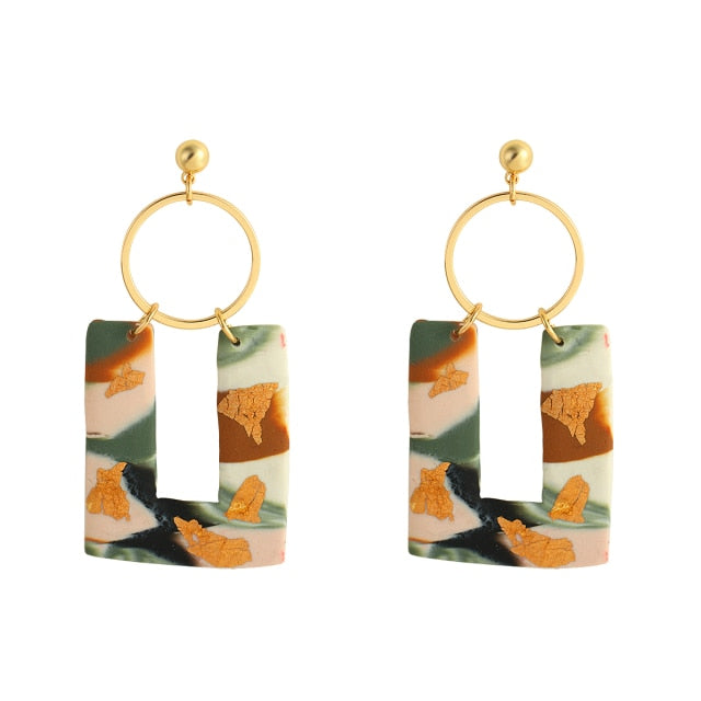 AENSOA 2021 New Korea Fashion Metal Ploymer Clay Long Dangle Drop Earrings for Women Unique Design Geometric Earrings Jewelry daiiibabyyy