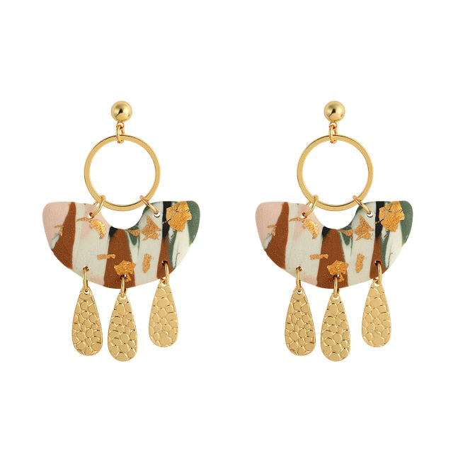 AENSOA 2021 New Korea Fashion Metal Ploymer Clay Long Dangle Drop Earrings for Women Unique Design Geometric Earrings Jewelry daiiibabyyy