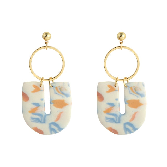 AENSOA 2021 New Korea Fashion Metal Ploymer Clay Long Dangle Drop Earrings for Women Unique Design Geometric Earrings Jewelry daiiibabyyy
