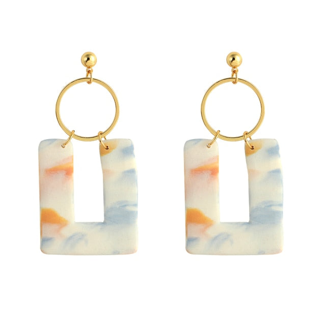 AENSOA 2021 New Korea Fashion Metal Ploymer Clay Long Dangle Drop Earrings for Women Unique Design Geometric Earrings Jewelry daiiibabyyy