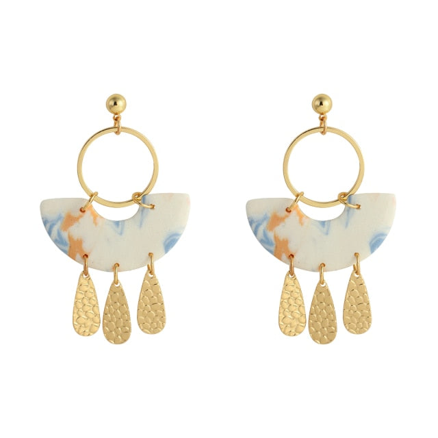 AENSOA 2021 New Korea Fashion Metal Ploymer Clay Long Dangle Drop Earrings for Women Unique Design Geometric Earrings Jewelry daiiibabyyy