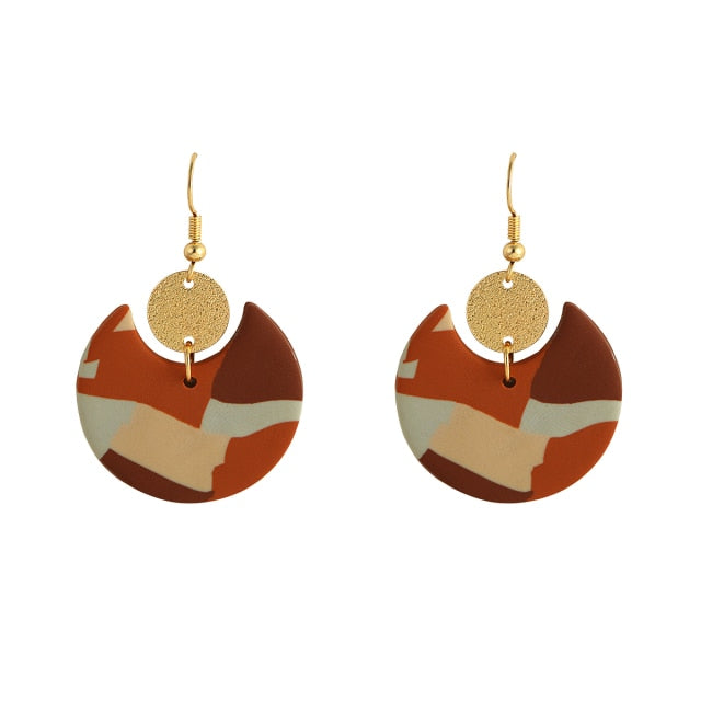 AENSOA 2021 New Korea Fashion Metal Ploymer Clay Long Dangle Drop Earrings for Women Unique Design Geometric Earrings Jewelry daiiibabyyy
