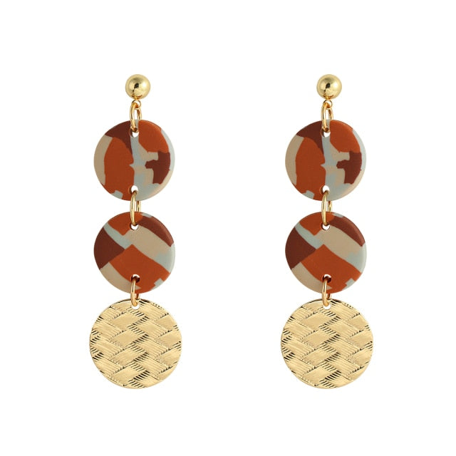 AENSOA 2021 New Korea Fashion Metal Ploymer Clay Long Dangle Drop Earrings for Women Unique Design Geometric Earrings Jewelry daiiibabyyy