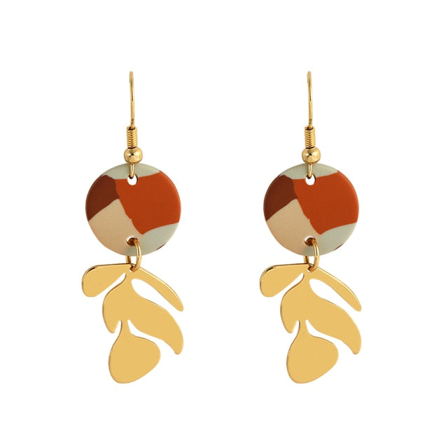 AENSOA 2021 New Korea Fashion Metal Ploymer Clay Long Dangle Drop Earrings for Women Unique Design Geometric Earrings Jewelry daiiibabyyy