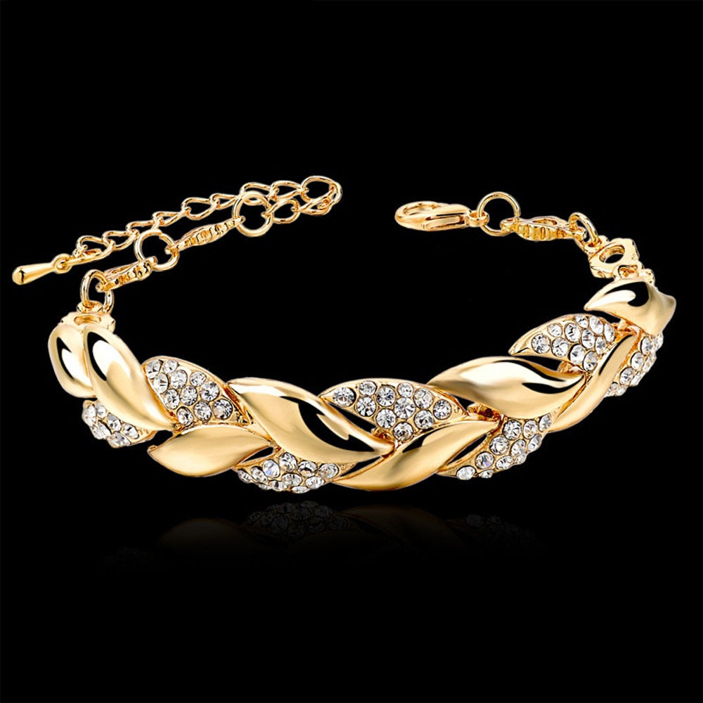 Bohemian Style Women Girls Gold Bracelet  Rhinestone Leaves Chain Bangle Luxury Wedding Jewelry Simple Fashion Elegant New daiiibabyyy