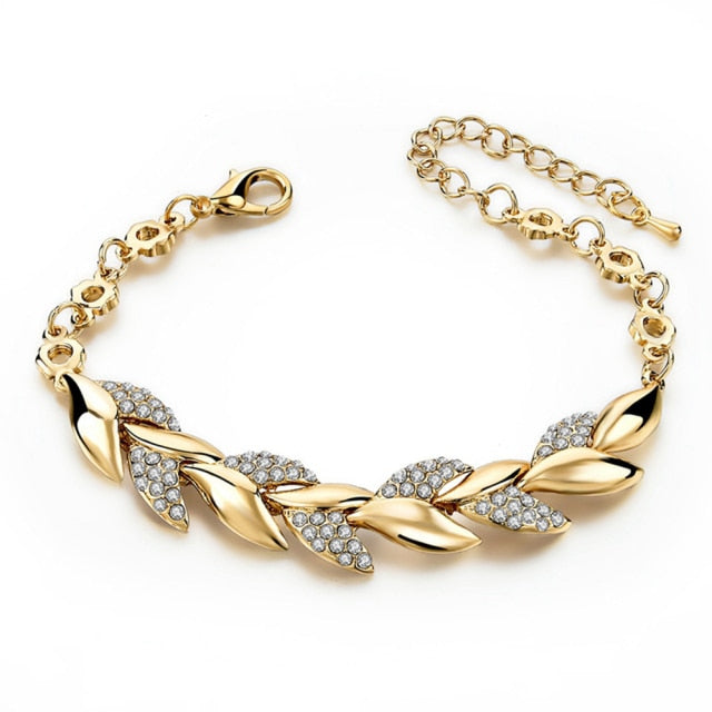 Bohemian Style Women Girls Gold Bracelet  Rhinestone Leaves Chain Bangle Luxury Wedding Jewelry Simple Fashion Elegant New daiiibabyyy