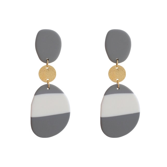 AENSOA 2021 New Korea Fashion Metal Ploymer Clay Long Dangle Drop Earrings for Women Unique Design Geometric Earrings Jewelry daiiibabyyy