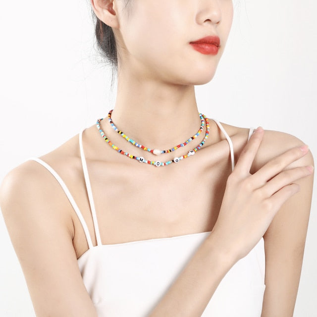 Bohemia handmade rainbow beads candy shell personality multi-layer satellite Necklace women's fashion jewelry necklace daiiibabyyy