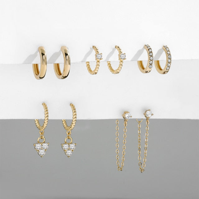 5Pair Fashion Round Twist Copper Small Hoop Earrings Set for Women Simple Gold CZ Crystal Long Chain Earring Jewelry 2021 New daiiibabyyy