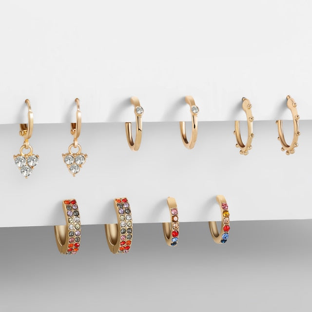 5Pair Fashion Round Twist Copper Small Hoop Earrings Set for Women Simple Gold CZ Crystal Long Chain Earring Jewelry 2021 New daiiibabyyy