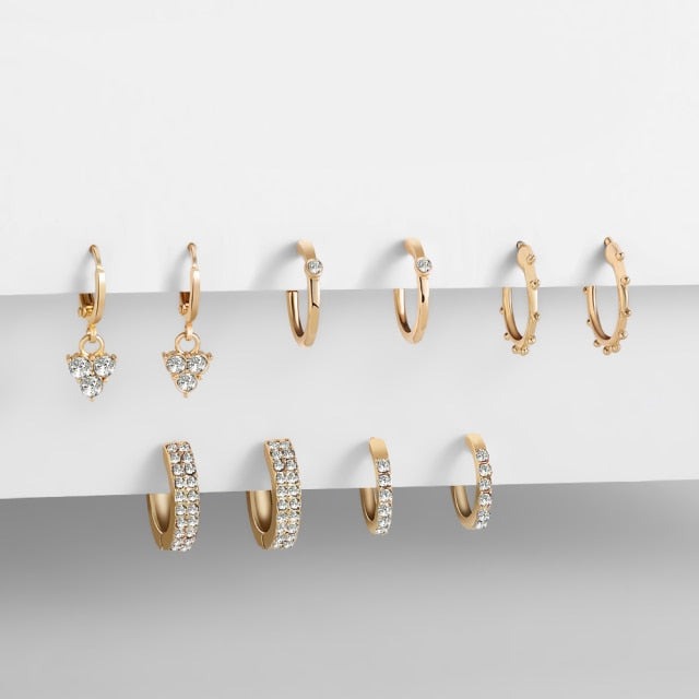 5Pair Fashion Round Twist Copper Small Hoop Earrings Set for Women Simple Gold CZ Crystal Long Chain Earring Jewelry 2021 New daiiibabyyy