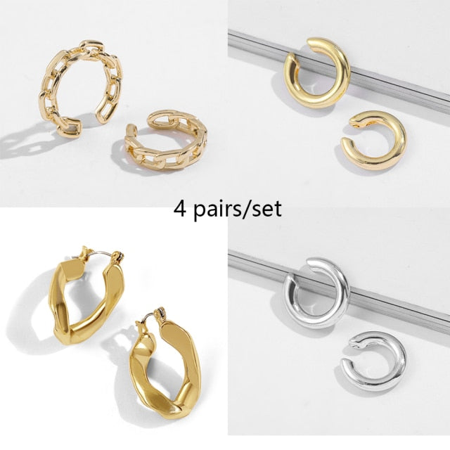 5Pair Fashion Round Twist Copper Small Hoop Earrings Set for Women Simple Gold CZ Crystal Long Chain Earring Jewelry 2021 New daiiibabyyy
