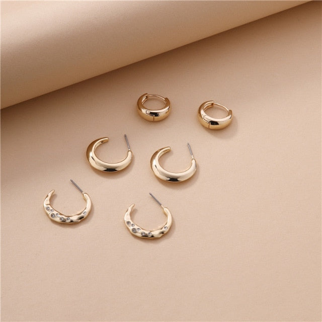 5Pair Fashion Round Twist Copper Small Hoop Earrings Set for Women Simple Gold CZ Crystal Long Chain Earring Jewelry 2021 New daiiibabyyy