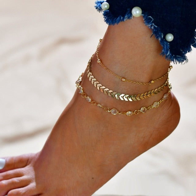 Bohemia Shell Star Chain Ankle Bracelet On Leg Foot Jewelry Boho Starfish key butterfly Charm Anklet Set For Women Accessories daiiibabyyy