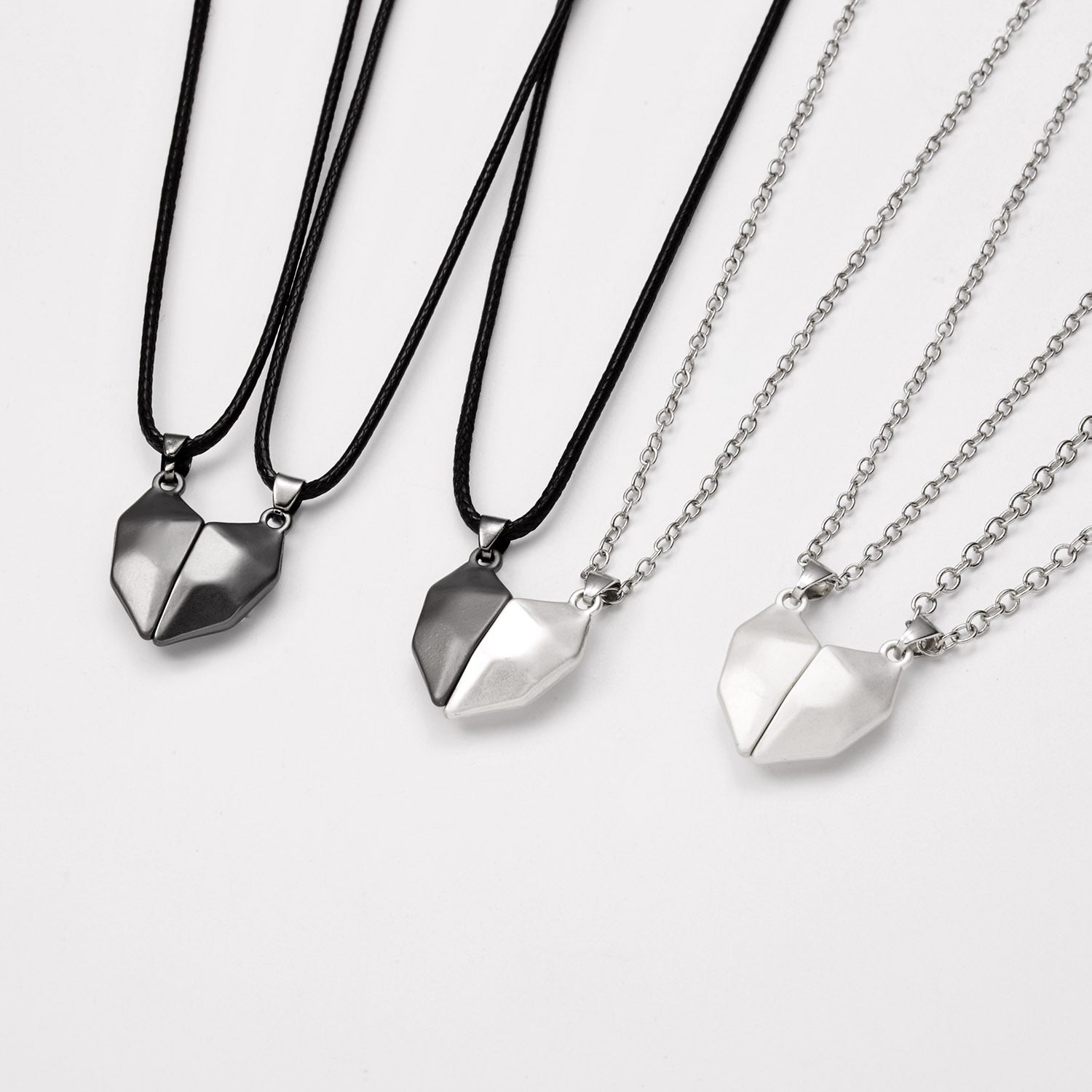 2Pcs/Lot Magnetic Couple Necklace Friendship Heart Pendant Distance Faceted Charm Necklace Women Valentine's Day Gift 2021 daiiibabyyy