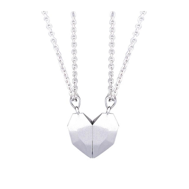 2Pcs/Lot Magnetic Couple Necklace Friendship Heart Pendant Distance Faceted Charm Necklace Women Valentine's Day Gift 2021 daiiibabyyy
