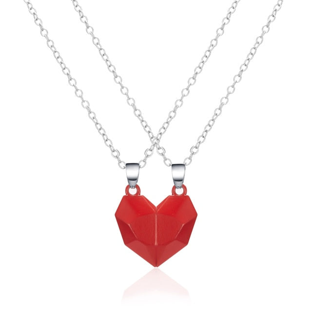 2Pcs/Lot Magnetic Couple Necklace Friendship Heart Pendant Distance Faceted Charm Necklace Women Valentine's Day Gift 2021 daiiibabyyy