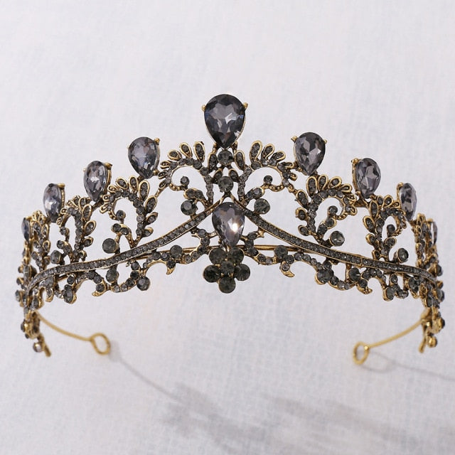 Baroque Black Crystal Pearl Bridal Tiaras Crown Rhinestone Pageant Diadem Bride Headband Wedding Hair Accessories Tiara De Noiva daiiibabyyy