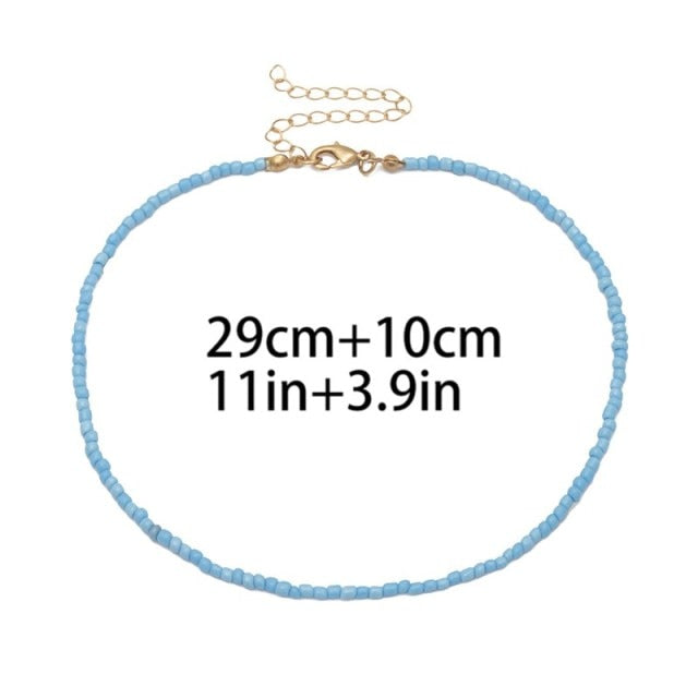 Bohemian White And BlueSeed Bead Flower Choker Necklace Statement Short Collar Clavicle Chain Necklace For Women Jewelry Bijoux daiiibabyyy