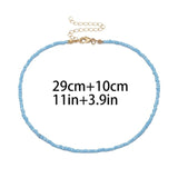 Bohemian White And BlueSeed Bead Flower Choker Necklace Statement Short Collar Clavicle Chain Necklace For Women Jewelry Bijoux daiiibabyyy
