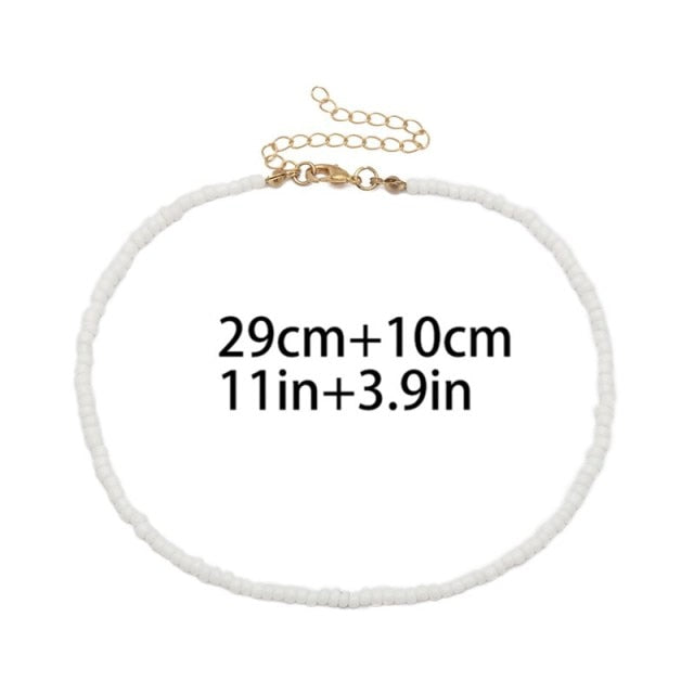 Bohemian White And BlueSeed Bead Flower Choker Necklace Statement Short Collar Clavicle Chain Necklace For Women Jewelry Bijoux daiiibabyyy