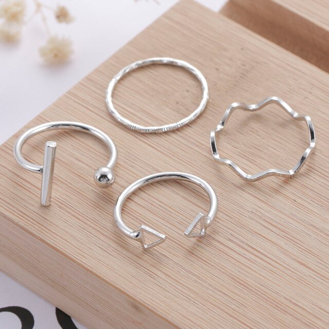 4pcs/set Opening Ring Set  Metal Adjustable Initials Geometry Alphabet Female Creative Finger Punk Rings Gothic Party Jewelry daiiibabyyy