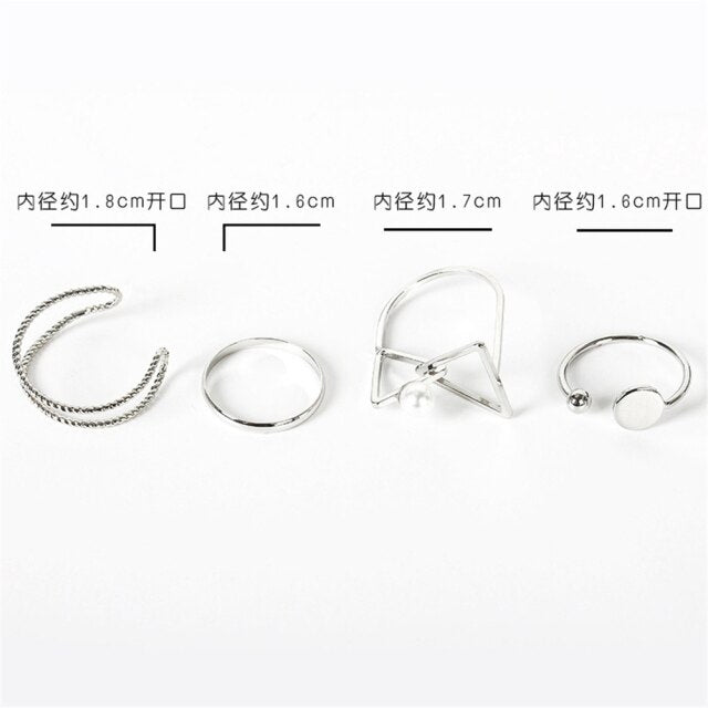 4pcs/set Opening Ring Set  Metal Adjustable Initials Geometry Alphabet Female Creative Finger Punk Rings Gothic Party Jewelry daiiibabyyy