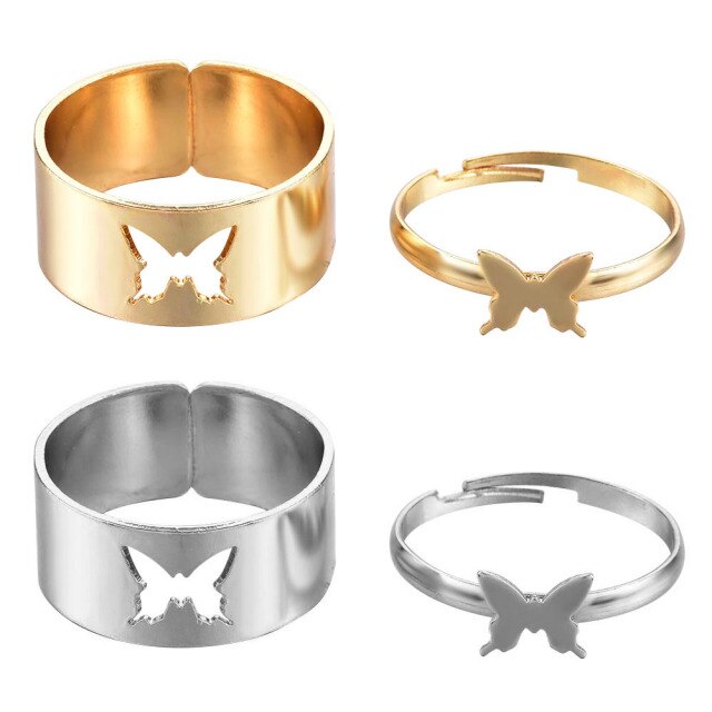 4pcs/set Opening Ring Set  Metal Adjustable Initials Geometry Alphabet Female Creative Finger Punk Rings Gothic Party Jewelry daiiibabyyy