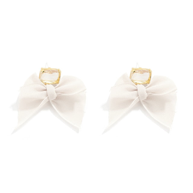 AENSOA 2021 New Jewelry Korean Sweet Black White Bowknot Women Earrings Sweet Fabric Lace Bow Fashion Drop Earrings Jewelry Gift daiiibabyyy
