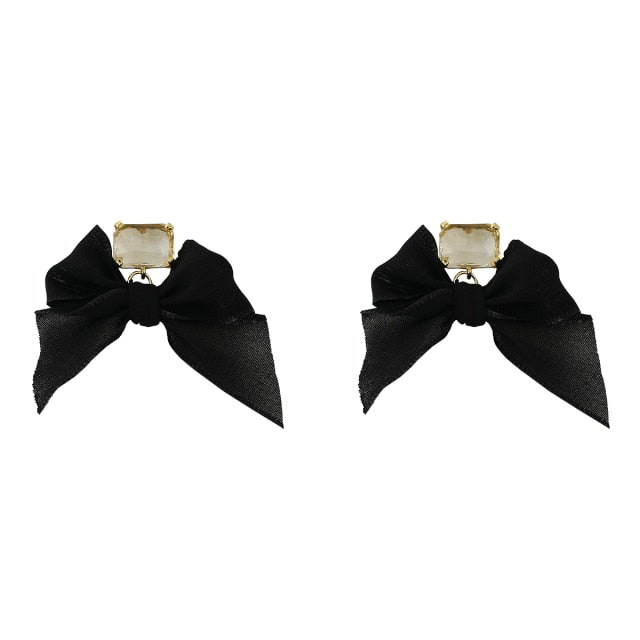 AENSOA 2021 New Jewelry Korean Sweet Black White Bowknot Women Earrings Sweet Fabric Lace Bow Fashion Drop Earrings Jewelry Gift daiiibabyyy