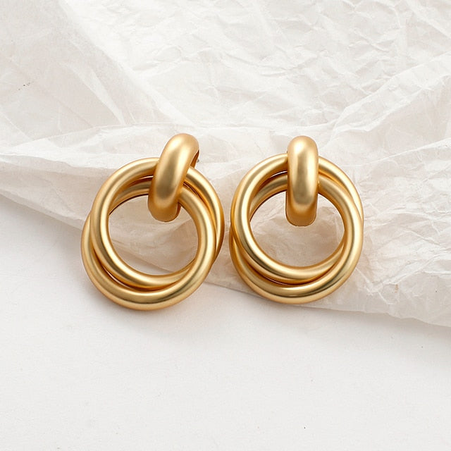 AENSOA 2021 New Gold Color Earrings for Women Multiple Trendy Round Geometric Drop Statement Earring Fashion Matted Gold Jewelry daiiibabyyy