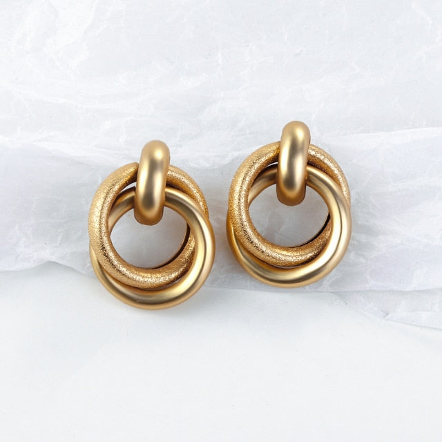 AENSOA 2021 New Gold Color Earrings for Women Multiple Trendy Round Geometric Drop Statement Earring Fashion Matted Gold Jewelry daiiibabyyy