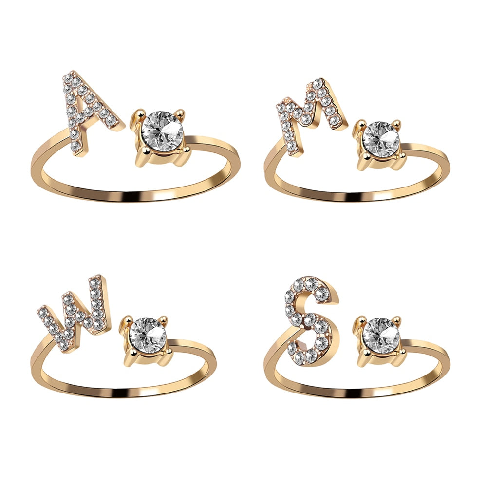 A-Z Letter Gold Color Metal Adjustable Opening Rings For Women Initials Name Alphabet Creative Finger Ring Trendy Party Jewelry daiiibabyyy