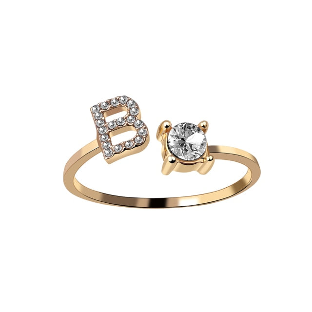 A-Z Letter Gold Color Metal Adjustable Opening Rings For Women Initials Name Alphabet Creative Finger Ring Trendy Party Jewelry daiiibabyyy