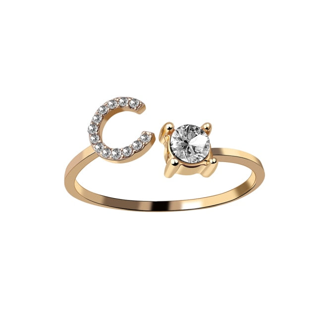 A-Z Letter Gold Color Metal Adjustable Opening Rings For Women Initials Name Alphabet Creative Finger Ring Trendy Party Jewelry daiiibabyyy