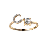 A-Z Letter Gold Color Metal Adjustable Opening Rings For Women Initials Name Alphabet Creative Finger Ring Trendy Party Jewelry daiiibabyyy